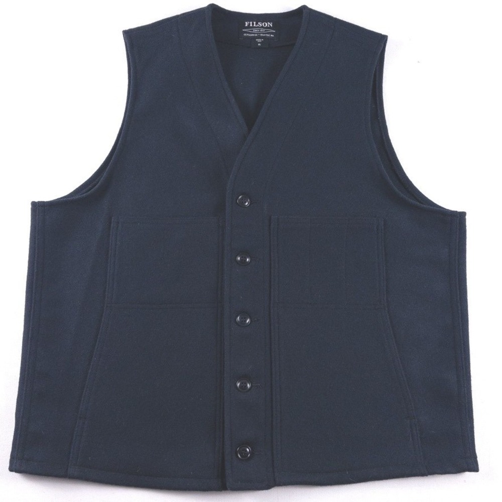Filson Mackinaw Vest Mens XL Navy Virgin Wool Gilet Hunting Workwear USA